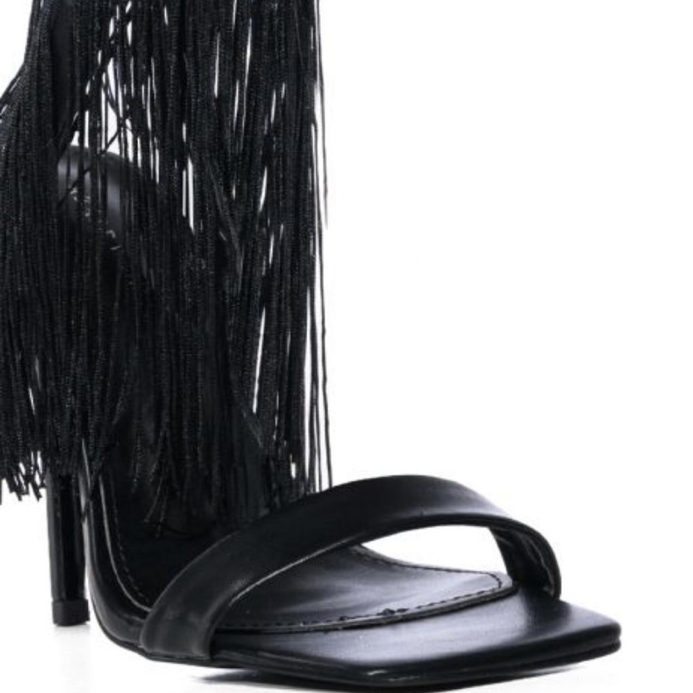 AZALEA " THE RHINESTONE DRAPED  TASSEL SANDAL  " IN BLACK (BRAND NEW !!!!!!!!! - Picture 2 of 7
